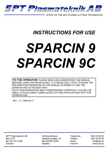 Bruksanv. SP9i Eng - SPT Plasmateknik AB