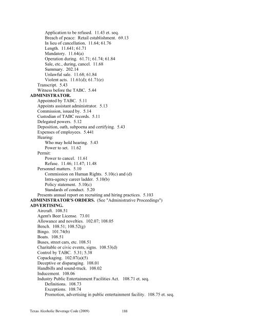 TABC Code - Texas Alcoholic Beverage Commission