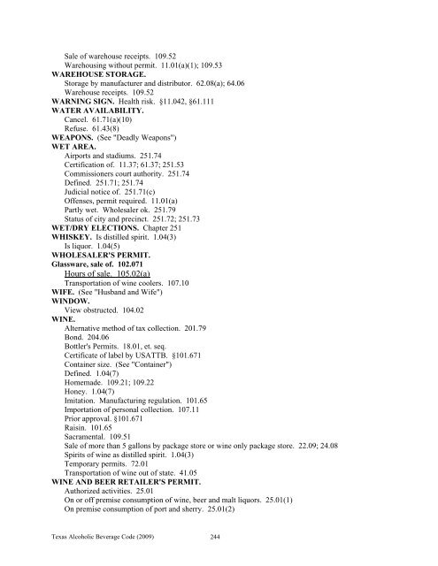 TABC Code - Texas Alcoholic Beverage Commission