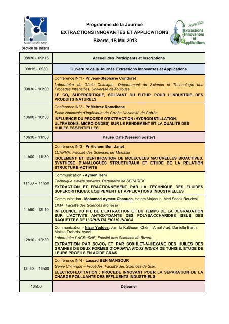 Consulter le programme de cette JournÃ©e - sctunisie.org