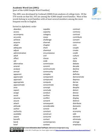 Academic word list - TextProject