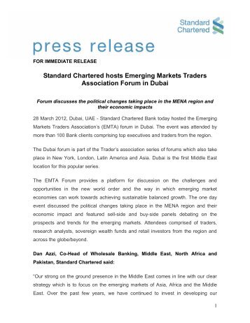 FOR IMMEDIATE RELEASE - Standard Chartered Bank