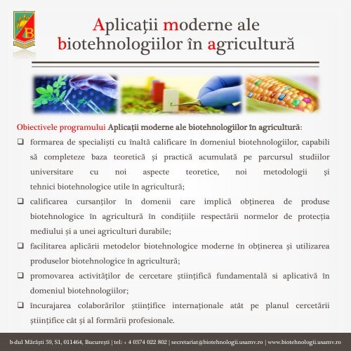 Brosura de prezentare a Facultatii de Biotehnologii - Facultatea de ...