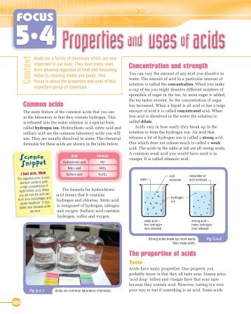 Focus 5.4 Properties and uses of acids