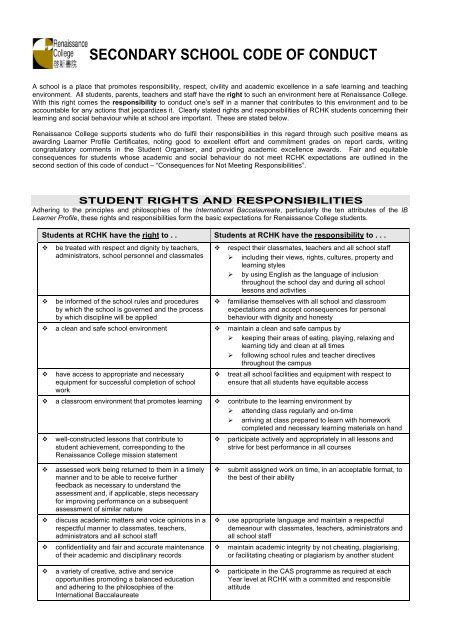 Secondary School Code of Conduct - Renaissance College