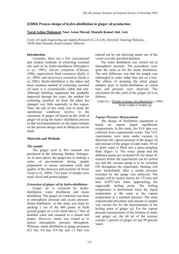 [ED04] Process design of hydro-distillation in ginger oil ... - USM