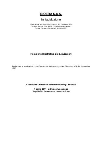 Relazione Liquidatori - Bioera S.p.A.