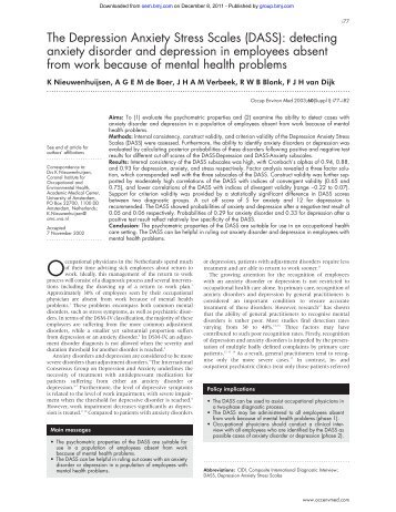 The Depression Anxiety Stress Scales (DASS): detecting ... - NIP