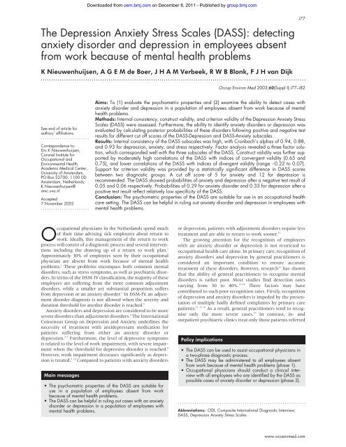 The Depression Anxiety Stress Scales (DASS): detecting ... - NIP