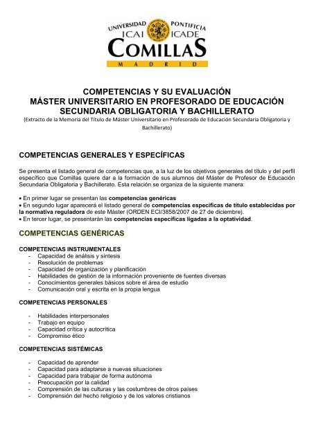 COMPETENCIAS Y SU EVALUACIÃN MÃSTER ... - UPCO
