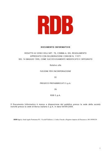 1 documento informativo redatto ai sensi dell'art. 70, comma 4 ... - Rdb