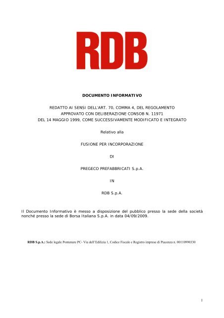 1 documento informativo redatto ai sensi dell'art. 70, comma 4 ... - Rdb