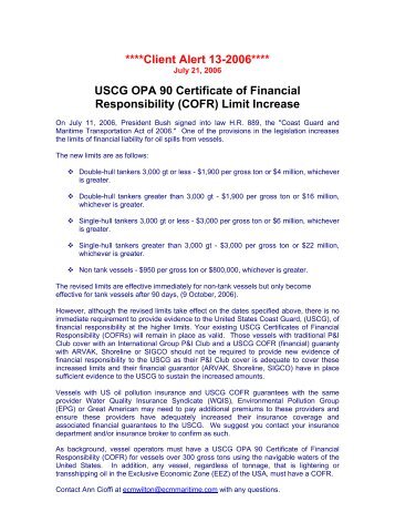 ****Client Alert 13-2006**** USCG OPA 90 Certificate of ... - Skuld