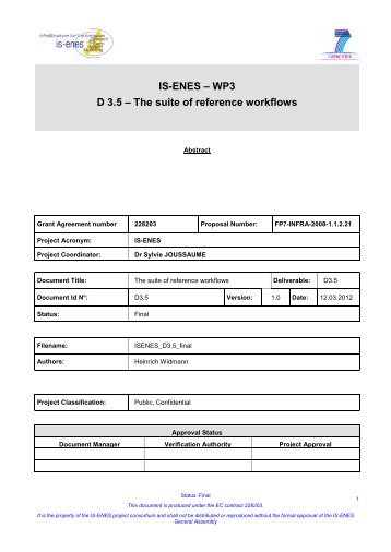 IS-ENES – WP3 D 3.5 – The suite of reference workflows