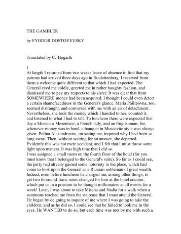 THE GAMBLER by FYODOR DOSTOYEVSKY Translated ... - Umnet