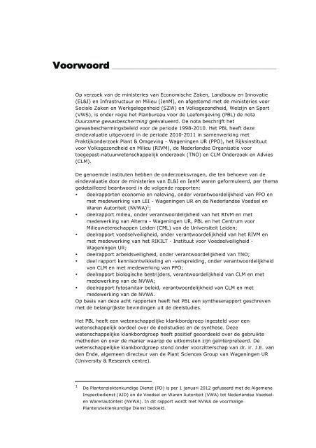 Rapport Evaluatie van de nota Duurzame gewasbescherming ... - Clm