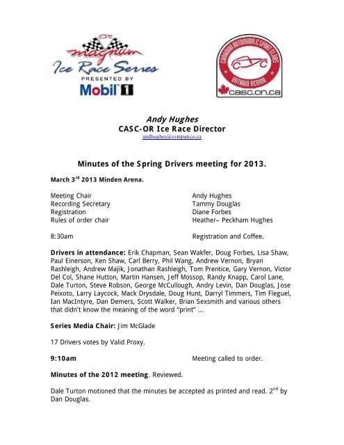 2013 Spring Drivers meeting pdf - CASC, Ontario Region