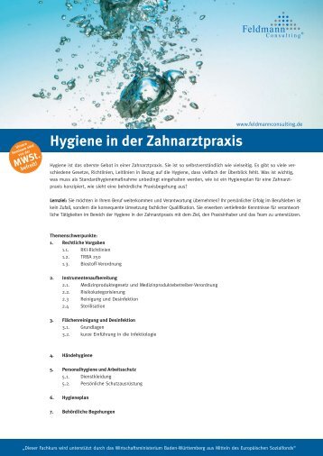 Hygiene in der Zahnarztpraxis - Feldmann Consulting