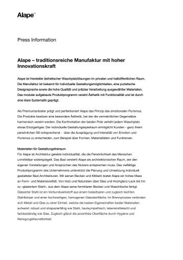 traditionsreiche Manufaktur mit hoher Innovationskraft - Alape