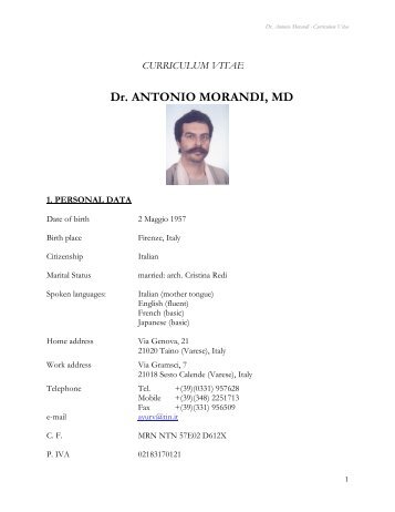 CURRICULUM VITAE Dr. ANTONIO MORANDI, MD