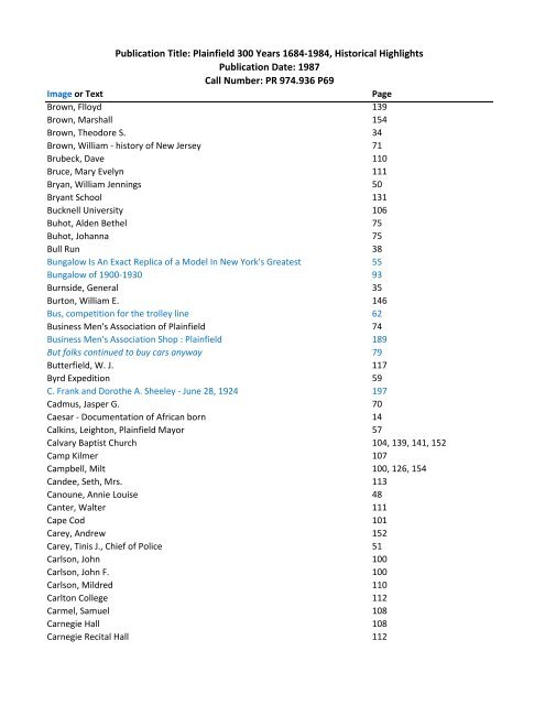 search index - Plainfield Public Library