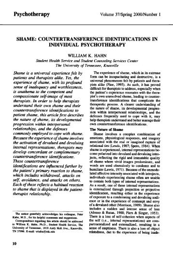 Shame: Countertransference identifications in individual ...