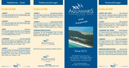 Aktuellen Preise für 2012 (PDF) - Aquamaris Strandresidenz Rügen