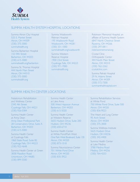 Fall 2012 - Summa Health System