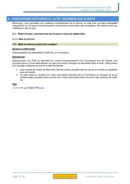 Catalogue des Prestations de GrDF - Entreprises