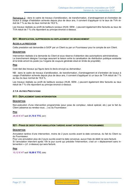 Catalogue des Prestations de GrDF - Entreprises