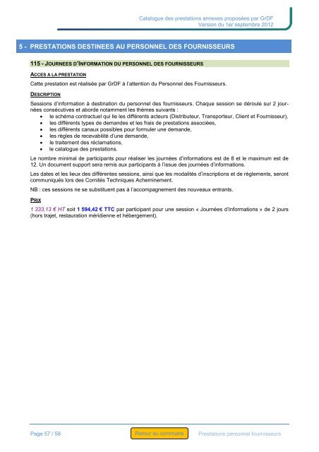 Catalogue des Prestations de GrDF - Entreprises