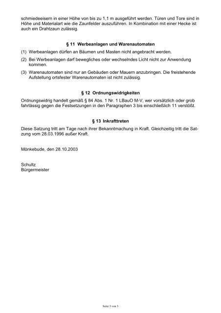 Satzung der Gemeinde Mönkebude über die ... - Amt am Stettiner Haff