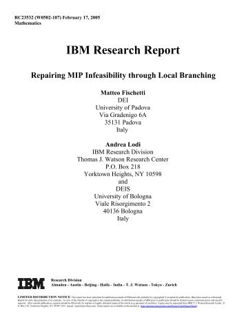 IBM Research Report Repairing MIP Infeasibility through Local ...