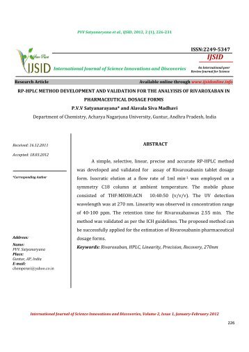 rp-hplc method development and validation for the ... - Ijsidonline.info