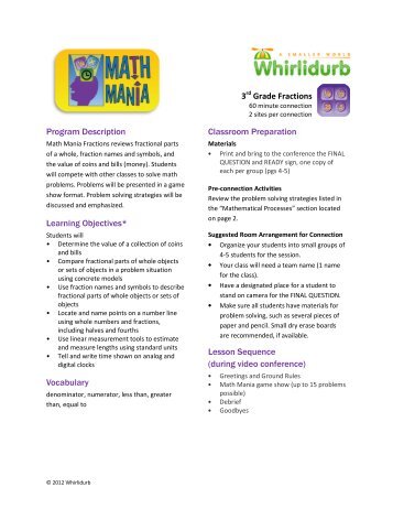 Math Mania 3rd Grade Fractions - Whirlidurb