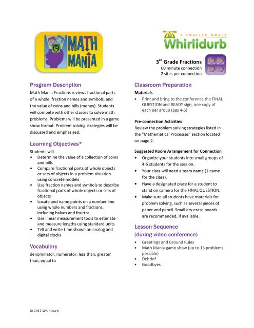 Math Mania 3rd Grade Fractions - Whirlidurb