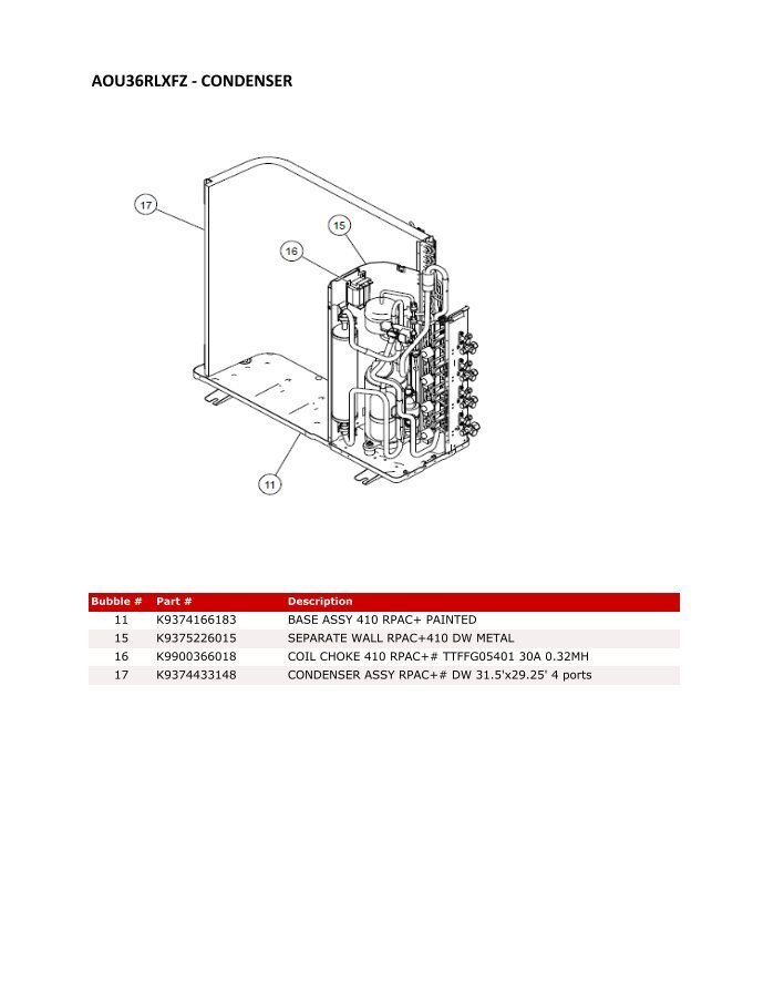 AOU36RLXFZ PARTS LIST - Fujitsu General - Portal Viewer
