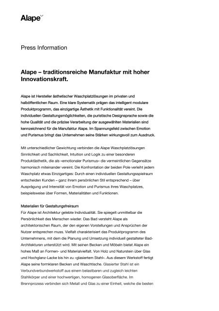 traditionsreiche Manufaktur mit hoher Innovationskraft. - Alape