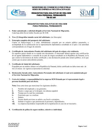 Requisitos para Visa SEM para Personal Permanente - sedes de ...