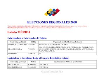 ELECCIONES REGIONALES 2008 Estado MÃRIDA