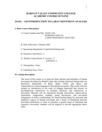 DANC120 Intro to Laban Movement Analysis - Raritan Valley ...