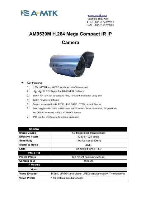 Camera IP Megapixel de exterior cu IR A-MTK AM9539M