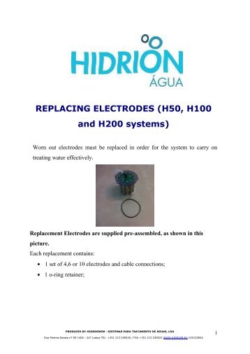 REPLACING ELECTRODES (H50, H100 and H200 systems) - Hidrion