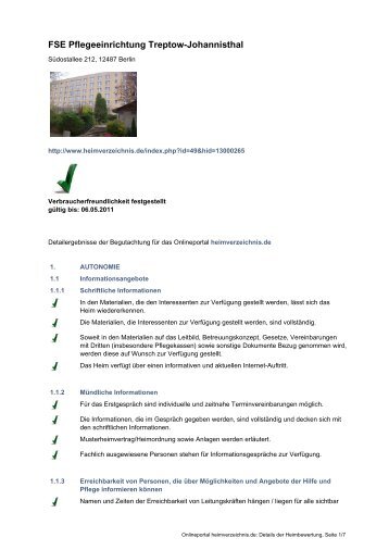 FSE Pflegeeinrichtung Treptow-Johannisthal - Heimverzeichnis