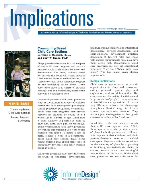 Community-Based Child Care Settings: Vol. 6, Issue 1 - InformeDesign