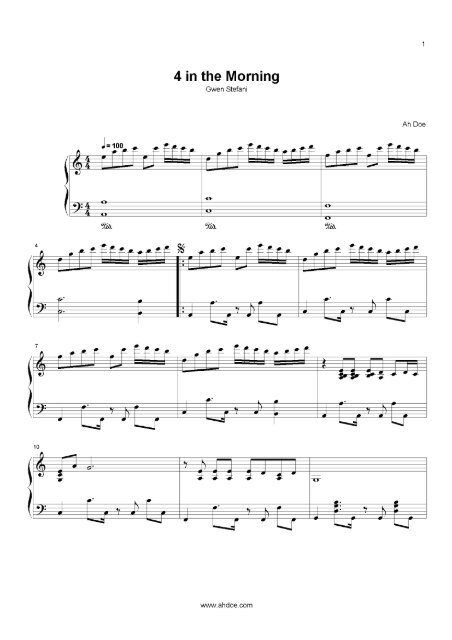 complete piano sheet of 4 in the Morning PDF (by Gwen Stefani)