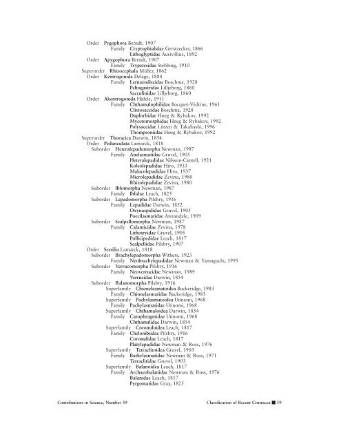 An Updated Classification of the Recent Crustacea