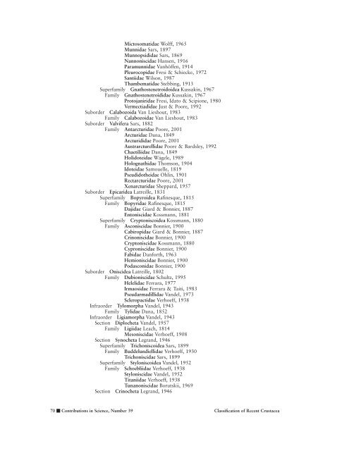 An Updated Classification of the Recent Crustacea