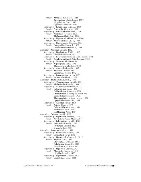 An Updated Classification of the Recent Crustacea