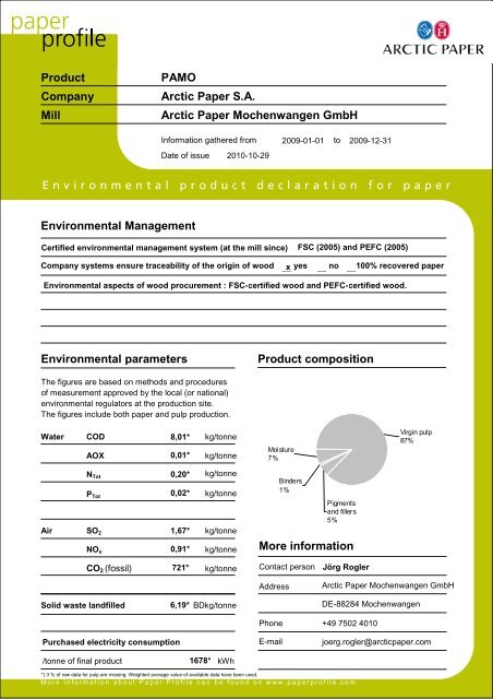 Product Company Mill Environmental Management ... - Arctic Paper